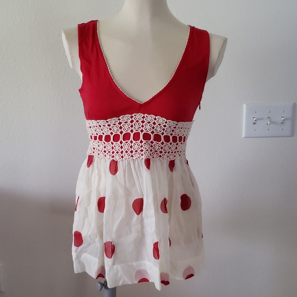 Free People Red Pokadot Boho Top